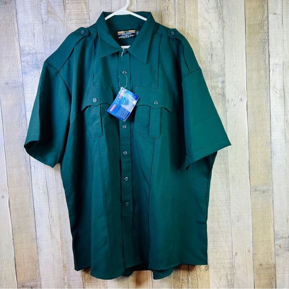 United Uniform Manufacturers 3XL(19-19-1/2) Dark Green Short Sleeve Button Shirt - Picture 1 of 11